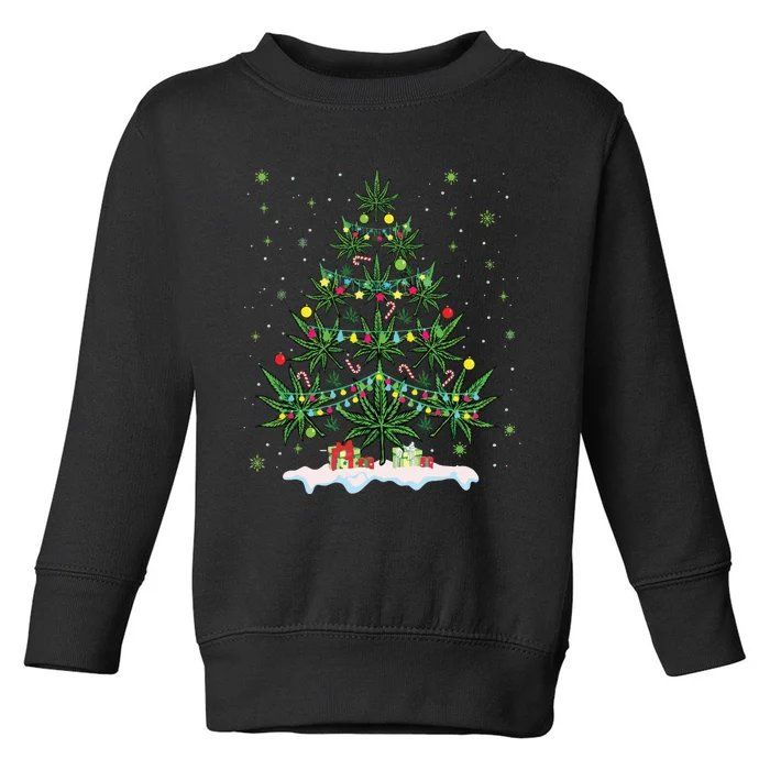 Cannabis Christmas Tree Xmas Funny Smoking Weed Marijuana Toddler Sweatshirt