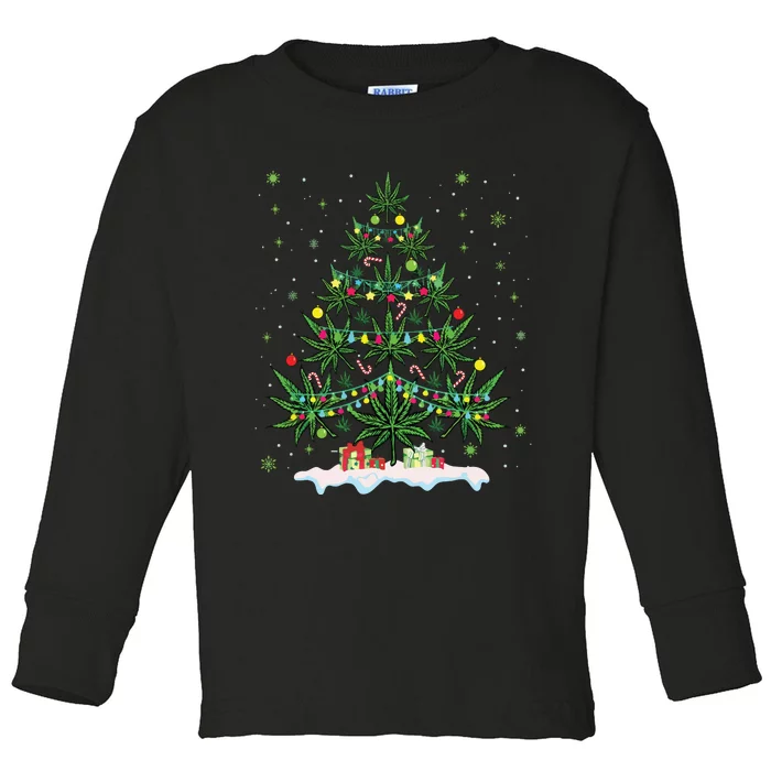 Cannabis Christmas Tree Xmas Funny Smoking Weed Marijuana Toddler Long Sleeve Shirt