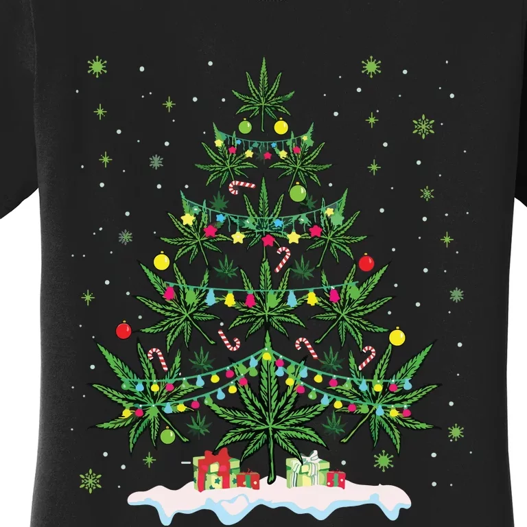 Cannabis Christmas Tree Xmas Funny Smoking Weed Marijuana Women's T-Shirt