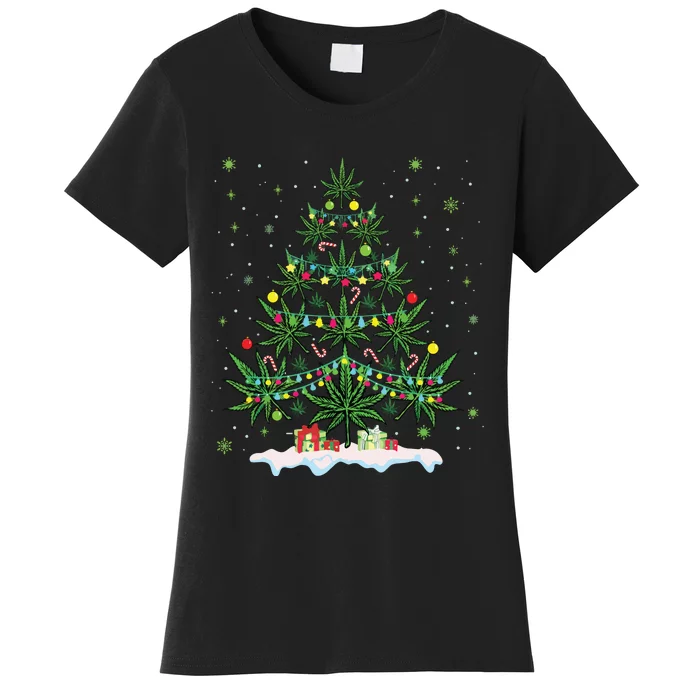 Cannabis Christmas Tree Xmas Funny Smoking Weed Marijuana Women's T-Shirt