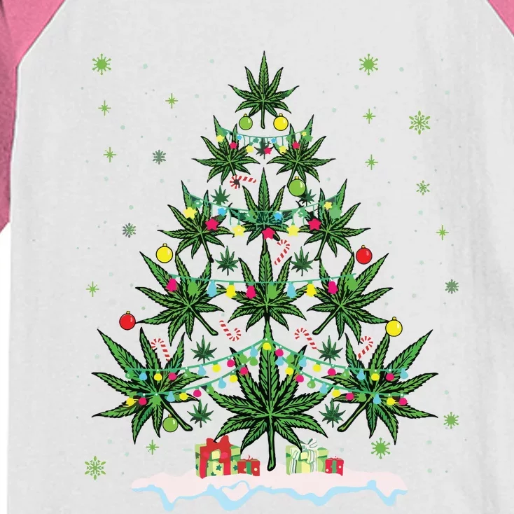 Cannabis Christmas Tree Xmas Funny Smoking Weed Marijuana Kids Colorblock Raglan Jersey