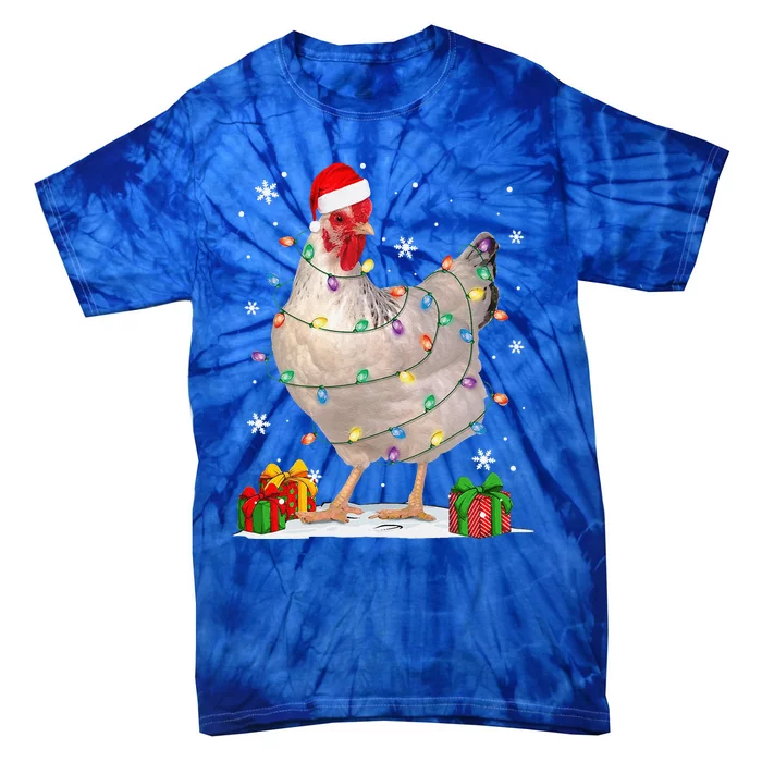 Chicken Christmas Tree Lights Funny Chicken Lover Xmas Farm Tie-Dye T-Shirt