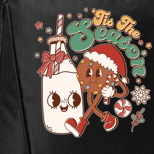 Cute Christmas Tis The Season Retro Cartoon Santa Cookie And Milk City Backpack