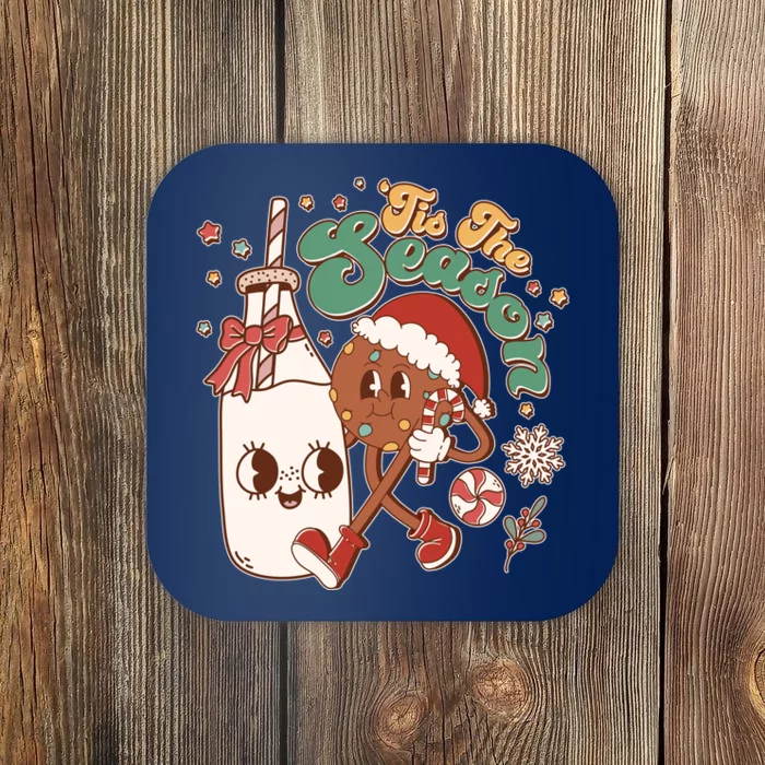 Cute Christmas Tis The Season Retro Cartoon Santa Cookie And Milk Coaster