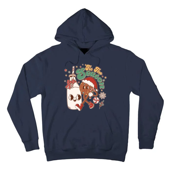 Cute Christmas Tis The Season Retro Cartoon Santa Cookie And Milk Tall Hoodie