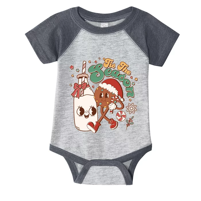 Cute Christmas Tis The Season Retro Cartoon Santa Cookie And Milk Infant Baby Jersey Bodysuit