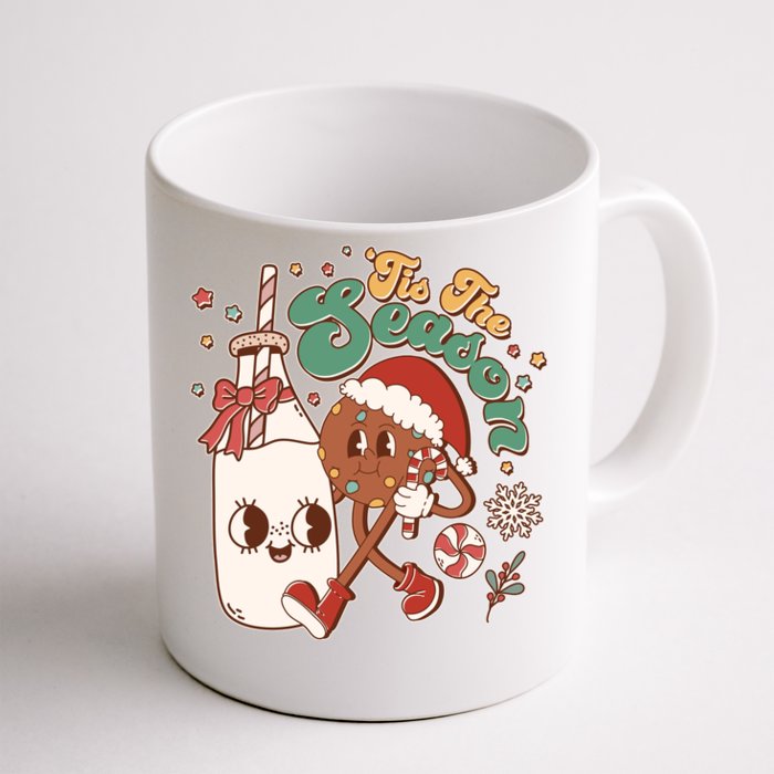 Cute Christmas Tis The Season Retro Cartoon Santa Cookie And Milk Front & Back Coffee Mug