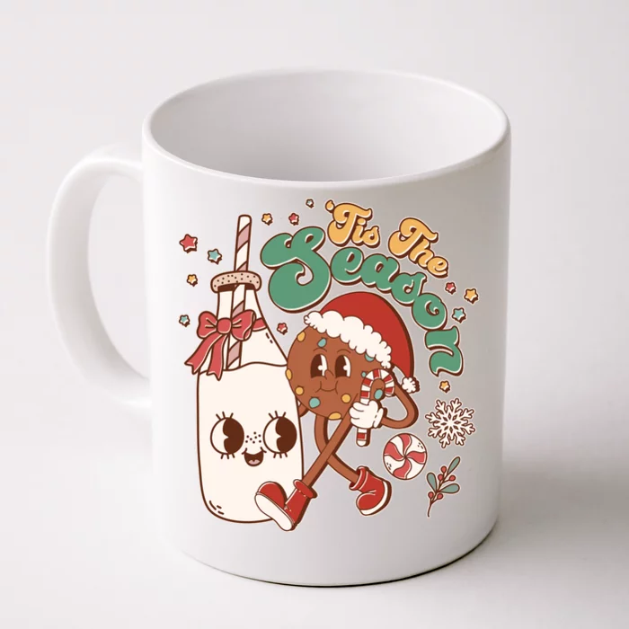 Cute Christmas Tis The Season Retro Cartoon Santa Cookie And Milk Front & Back Coffee Mug