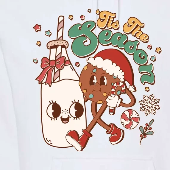 Cute Christmas Tis The Season Retro Cartoon Santa Cookie And Milk Premium Hoodie