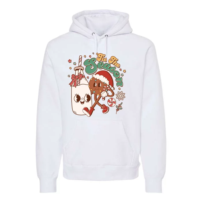 Cute Christmas Tis The Season Retro Cartoon Santa Cookie And Milk Premium Hoodie