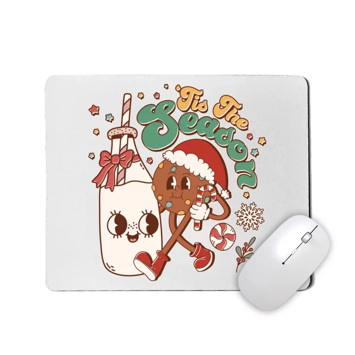 Cute Christmas Tis The Season Retro Cartoon Santa Cookie And Milk Mousepad