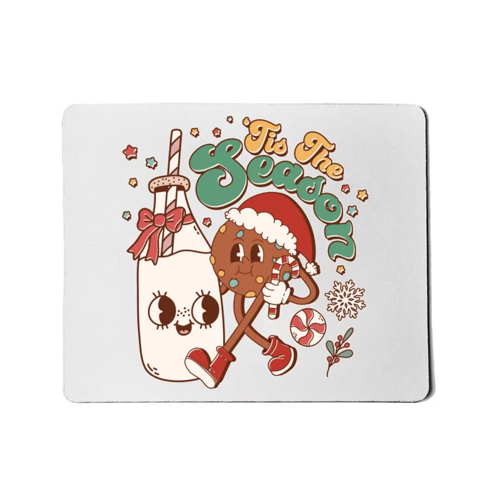 Cute Christmas Tis The Season Retro Cartoon Santa Cookie And Milk Mousepad