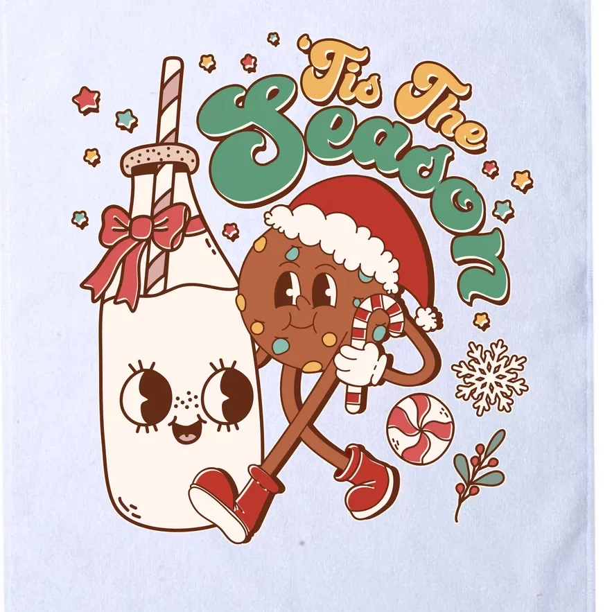 Cute Christmas Tis The Season Retro Cartoon Santa Cookie And Milk Platinum Collection Golf Towel