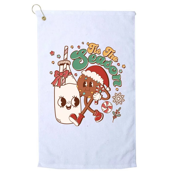 Cute Christmas Tis The Season Retro Cartoon Santa Cookie And Milk Platinum Collection Golf Towel