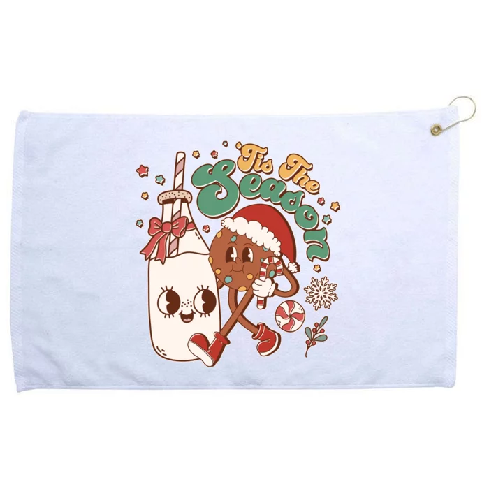 Cute Christmas Tis The Season Retro Cartoon Santa Cookie And Milk Grommeted Golf Towel