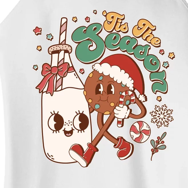 Cute Christmas Tis The Season Retro Cartoon Santa Cookie And Milk Women’s Perfect Tri Rocker Tank