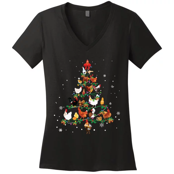 Chicken Christmas Tree Ornament Decor Xmas Women's V-Neck T-Shirt