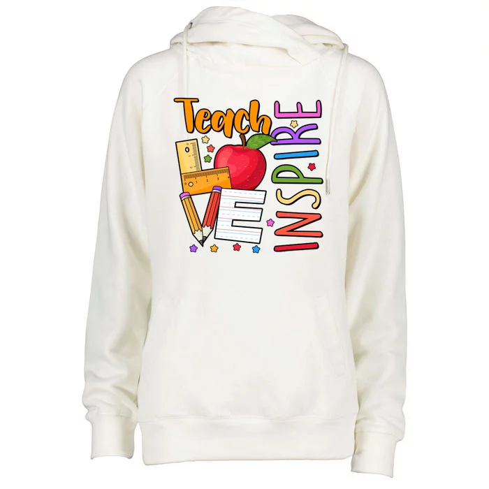 Cute Colorful Teach Love Inspire Womens Funnel Neck Pullover Hood