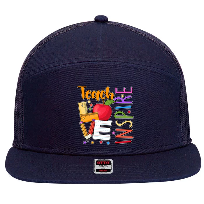 Cute Colorful Teach Love Inspire 7 Panel Mesh Trucker Snapback Hat