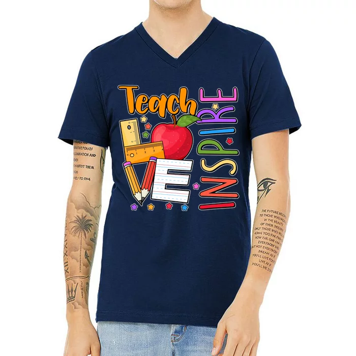 Cute Colorful Teach Love Inspire V-Neck T-Shirt