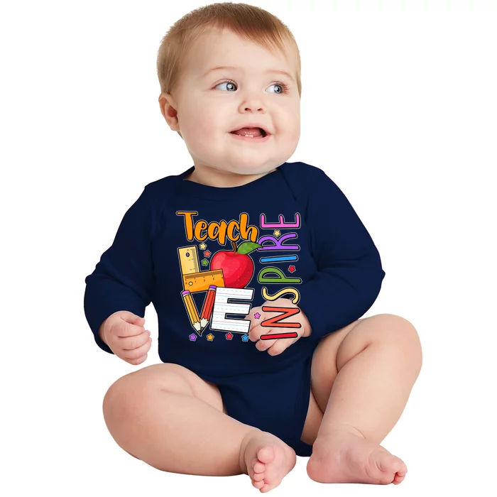 Cute Colorful Teach Love Inspire Baby Long Sleeve Bodysuit