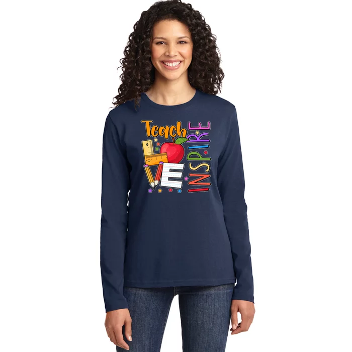 Cute Colorful Teach Love Inspire Ladies Long Sleeve Shirt