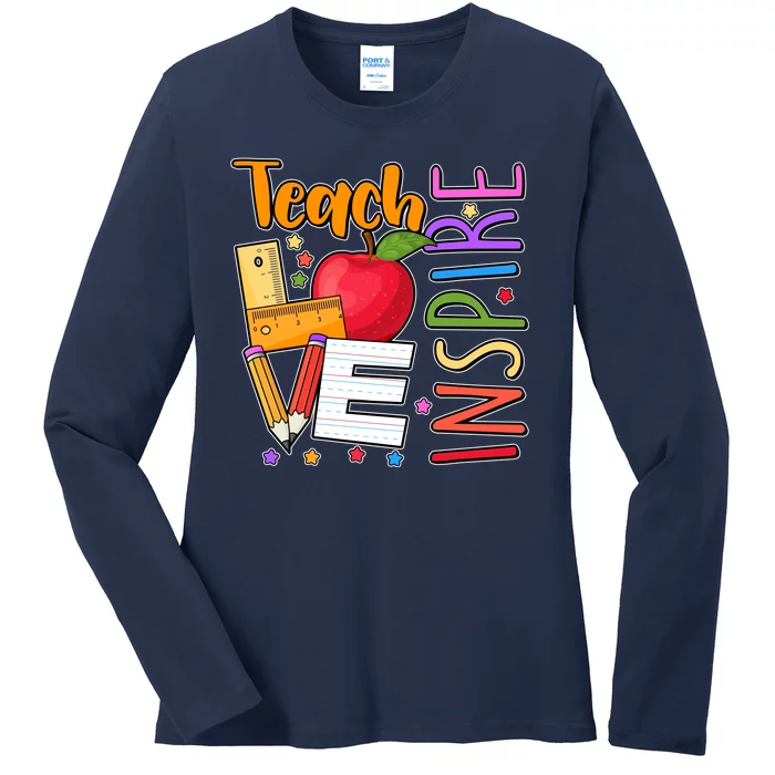 Cute Colorful Teach Love Inspire Ladies Long Sleeve Shirt