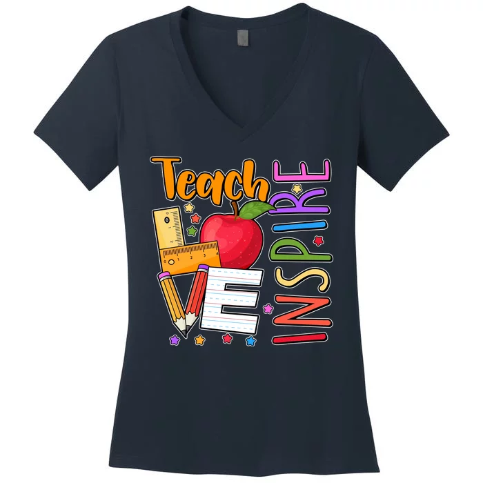 Cute Colorful Teach Love Inspire Women's V-Neck T-Shirt