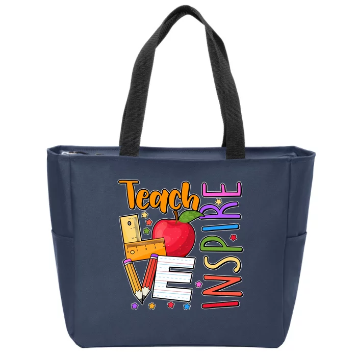 Cute Colorful Teach Love Inspire Zip Tote Bag