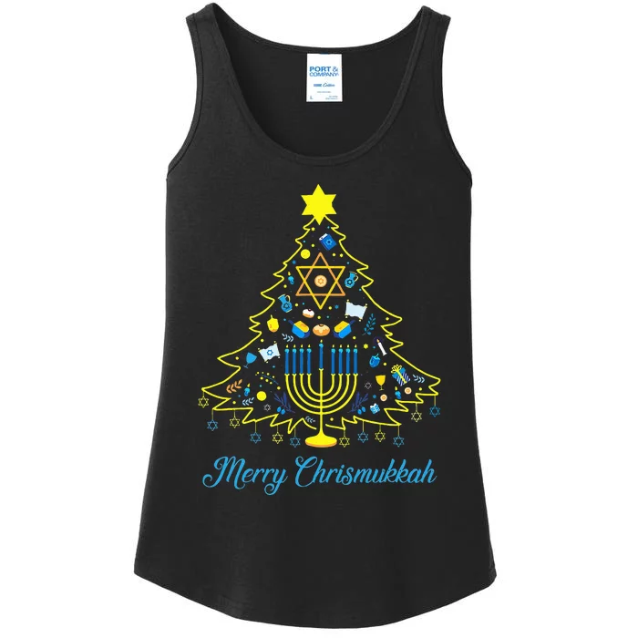 Chrismukkah Christmas Tree Menorah Hanukkah Jewish Ladies Essential Tank