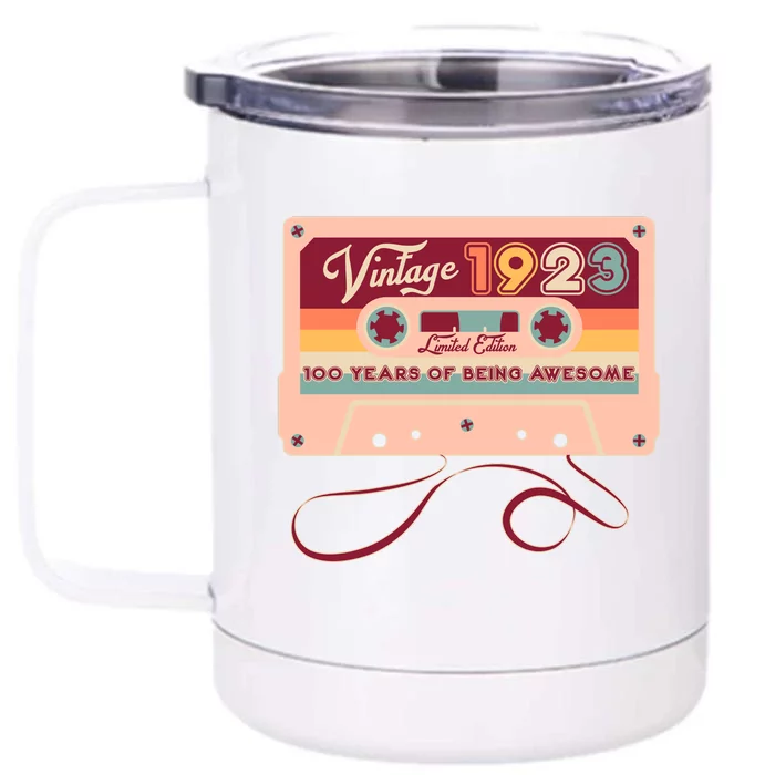 Cute Cassette Tape Limited Edition Vintage 1923 100 Years Of Being Awesome Front & Back 12oz Stainless Steel Tumbler Cup