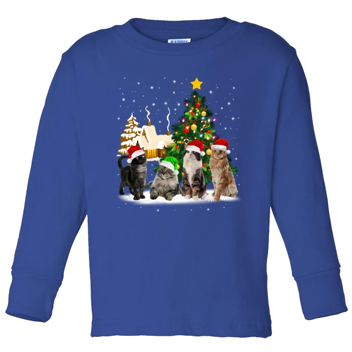 Cats Christmas Tree Lights Ugly Cat Mom Cat Lover Cool Gift Toddler Long Sleeve Shirt