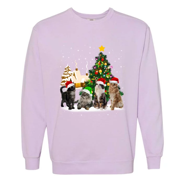 Cats Christmas Tree Lights Ugly Cat Mom Cat Lover Cool Gift Garment-Dyed Sweatshirt