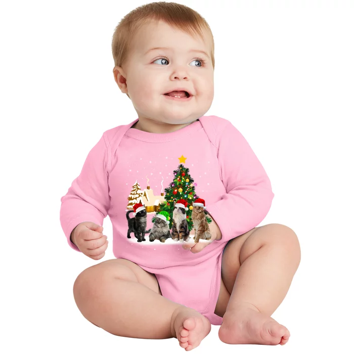 Cats Christmas Tree Lights Ugly Cat Mom Cat Lover Cool Gift Baby Long Sleeve Bodysuit