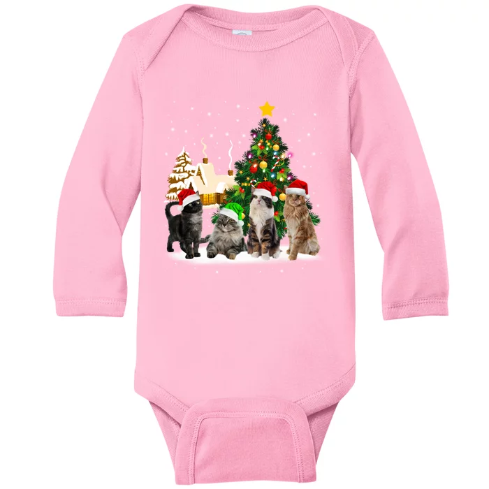 Cats Christmas Tree Lights Ugly Cat Mom Cat Lover Cool Gift Baby Long Sleeve Bodysuit