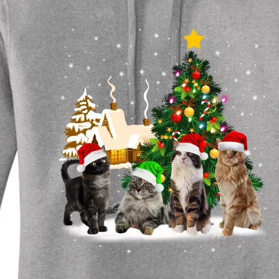 Cats Christmas Tree Lights Ugly Cat Mom Cat Lover Cool Gift Women's Pullover Hoodie