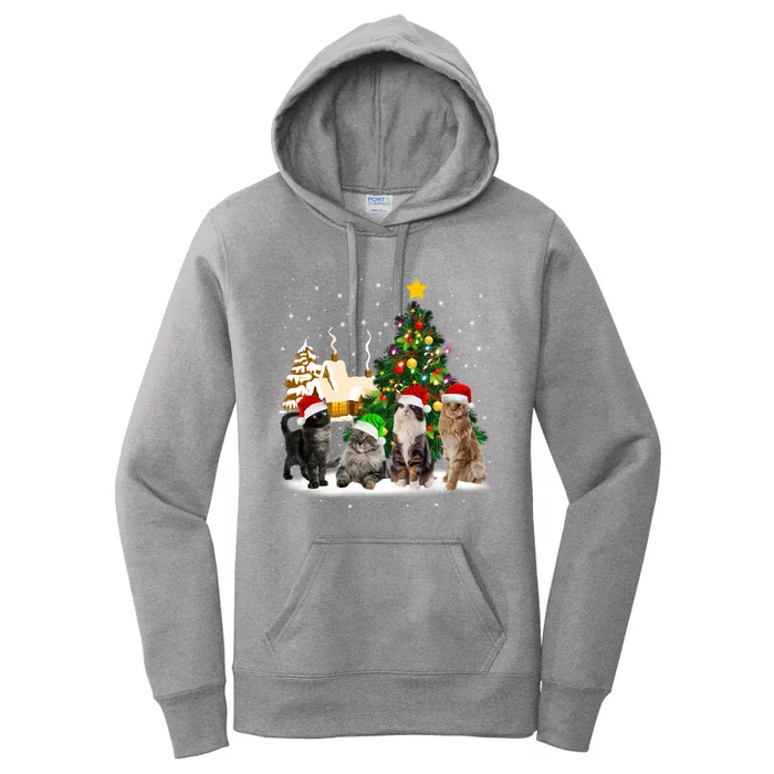 Cats Christmas Tree Lights Ugly Cat Mom Cat Lover Cool Gift Women's Pullover Hoodie