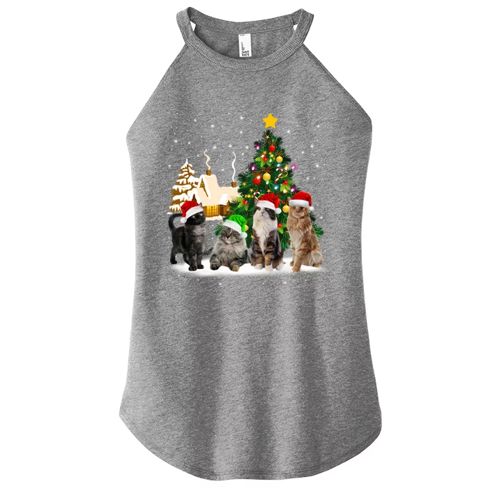 Cats Christmas Tree Lights Ugly Cat Mom Cat Lover Cool Gift Women’s Perfect Tri Rocker Tank