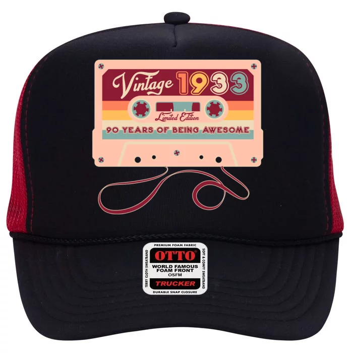 Cute Cassette Tape Limited Edition Vintage 1933 90 Years Of Being Awesome High Crown Mesh Trucker Hat