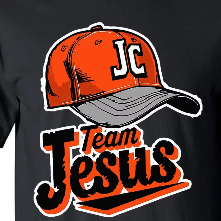 Christian Clothing Team Jesus Orange Baseball Hat Retro Tall T-Shirt