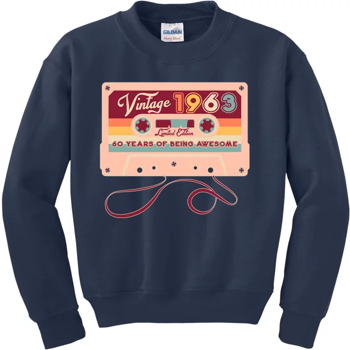 Cute Cassette Tape Limited Edition Vintage 1963 60 Years Of Being Awesome Kids Sweatshirt