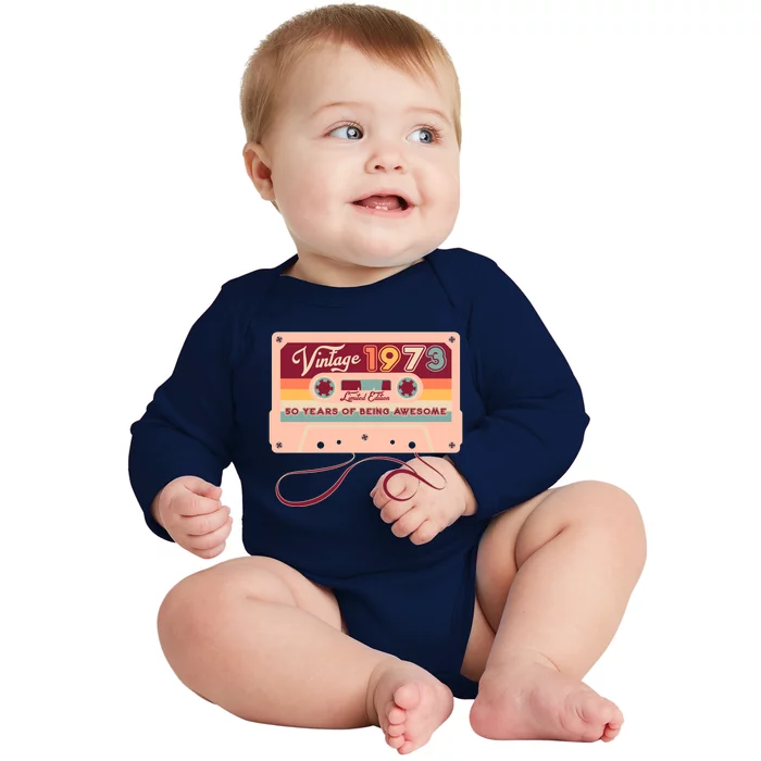 Cute Cassette Tape Limited Edition Vintage 1973 50 Years Of Being Awesome Baby Long Sleeve Bodysuit