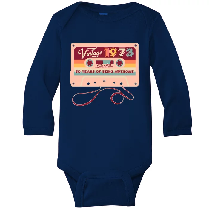 Cute Cassette Tape Limited Edition Vintage 1973 50 Years Of Being Awesome Baby Long Sleeve Bodysuit