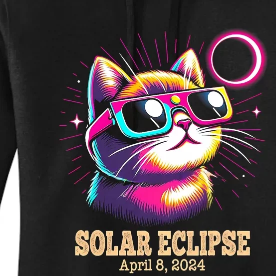 Cute Cat Total Solar Eclipse April 8 2024 Women's Pullover Hoodie