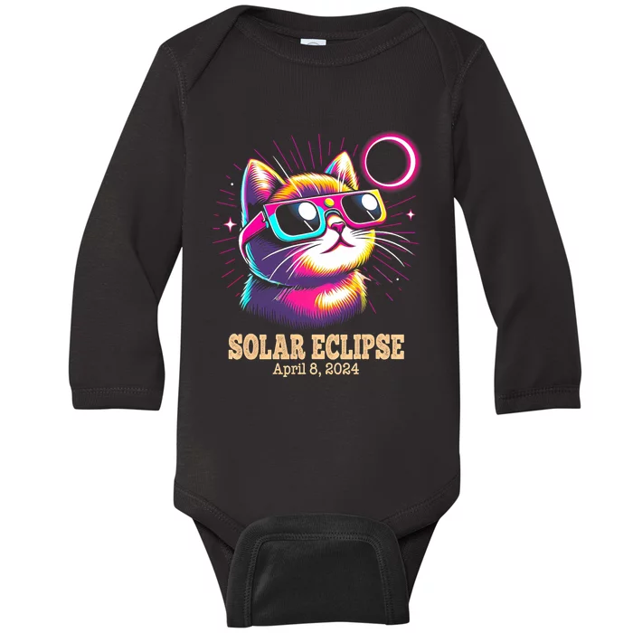 Cute Cat Total Solar Eclipse April 8 2024 Baby Long Sleeve Bodysuit