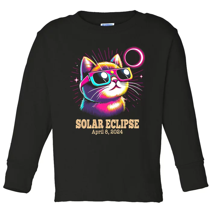 Cute Cat Total Solar Eclipse April 8 2024 Toddler Long Sleeve Shirt