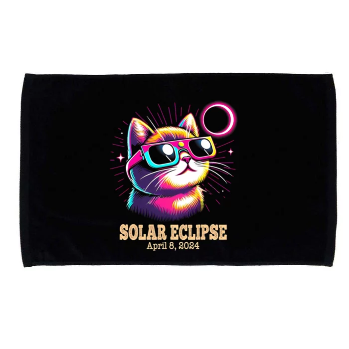 Cute Cat Total Solar Eclipse April 8 2024 Microfiber Hand Towel