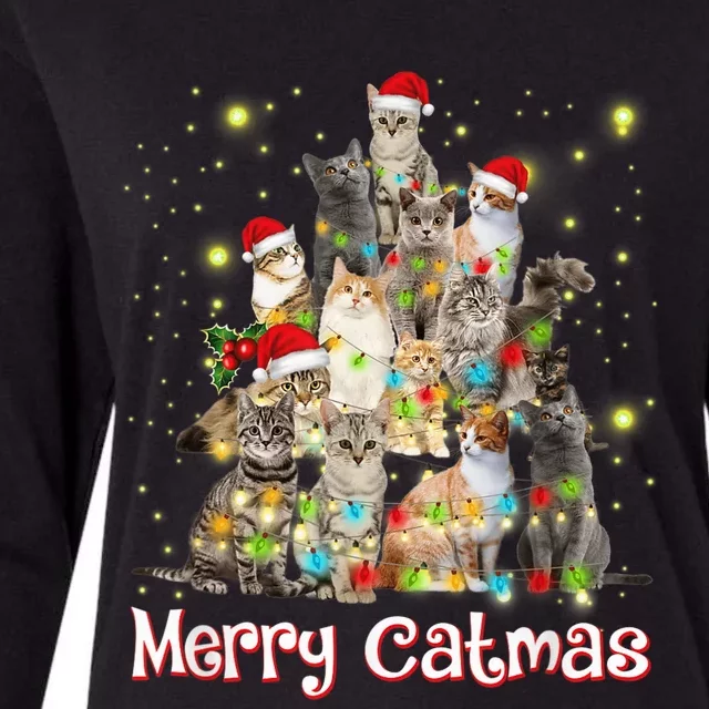 Cat Christmas Tree, Merry Catmas, Funny Cats, Xmas Womens Cotton Relaxed Long Sleeve T-Shirt