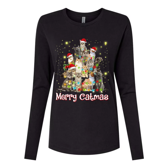 Cat Christmas Tree, Merry Catmas, Funny Cats, Xmas Womens Cotton Relaxed Long Sleeve T-Shirt