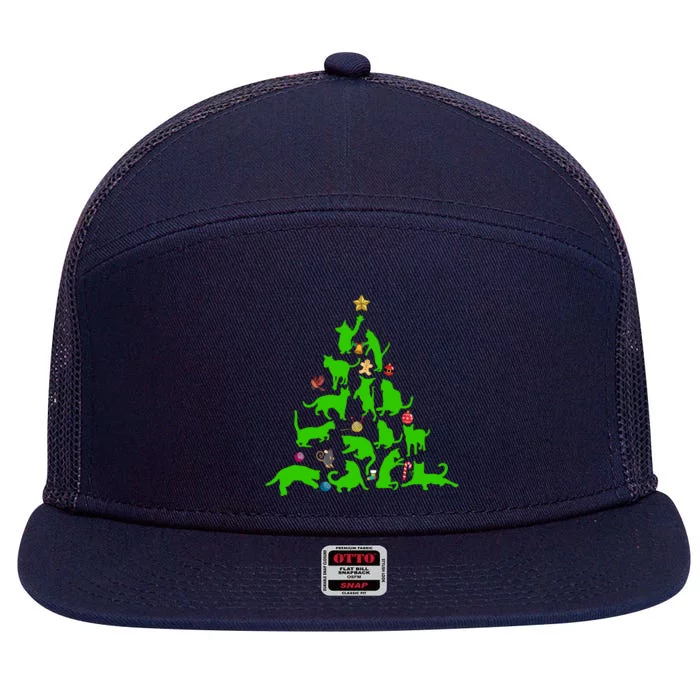 Cat Christmas Tree For Cat Lover Gift 7 Panel Mesh Trucker Snapback Hat